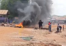 Residents burn tyres, block roads in protest of bad roads at Duadaso