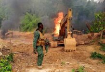 Forestry Commission officials burn 4 excavators used for galamsey in Atewa Forest Reserve