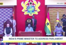 Indian Prime Minister Modi addresses Ghana’s Parliament; commends democratic gains