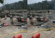 Joint anti-galamsey operation in Boi forest reserve results in destruction of equipment, mining camps