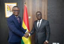 H.E Paskal A.B. Rois pays courtesy call on Sports Minister