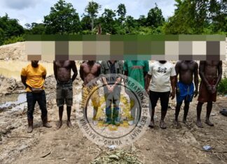 Ashanti Region: NAIMOS arrests1 Chinese, 7 Ghanaians for illegal mining at Oseikrom