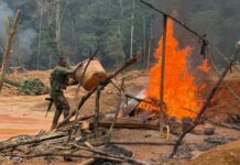 NAIMOS officials quell clash of illegal miners in Atiwa Forest, destroys makeshift structures and pumping machines NAIMOS