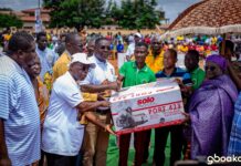 Gideon Boako distributes motorised spraying machines to Tano North cocoa farmers